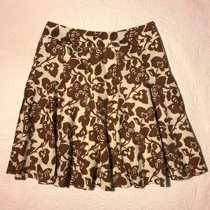 Boden Flared Skirt Linen Brown Floral Lined 8R US